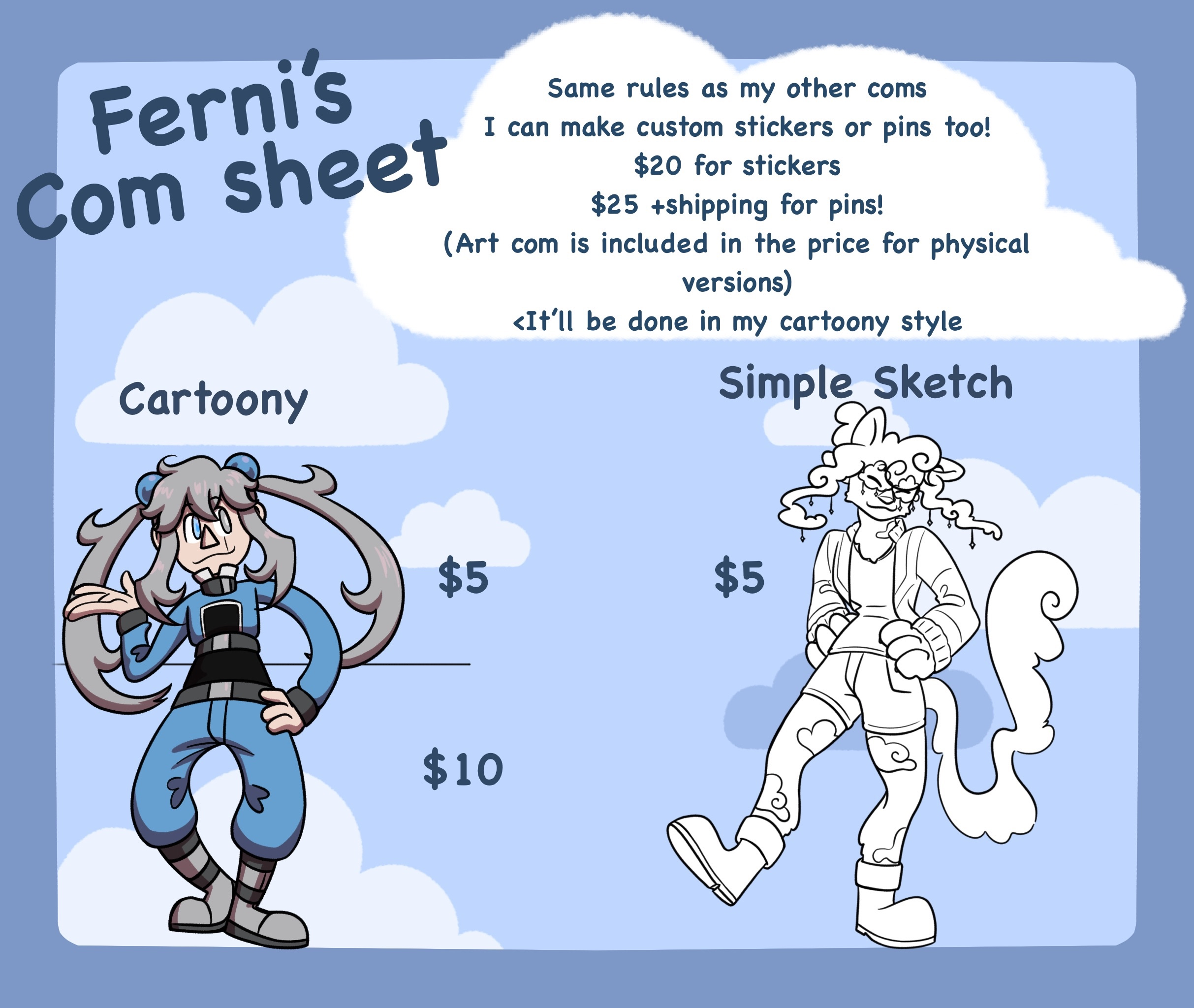 commission sheet for cartoony and simplified characters