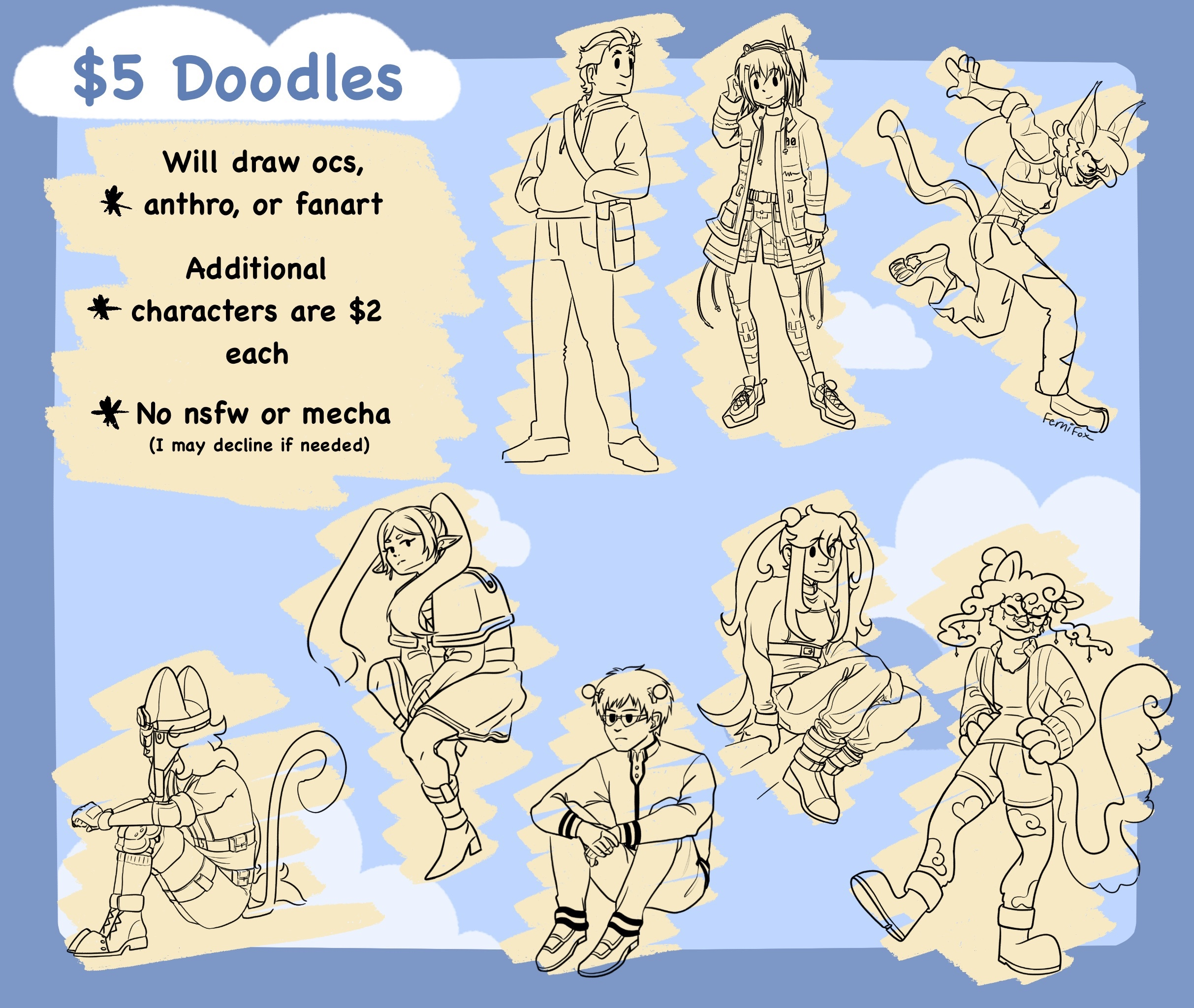 commission sheet for uncolored doodles